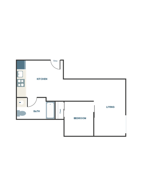 Floor plan for 1 bed, 1 bath, 492 sqft